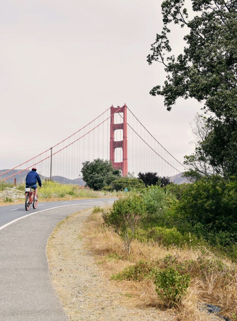 The bike trail leading up to Golden Gate Bridge in San Francisco, California.