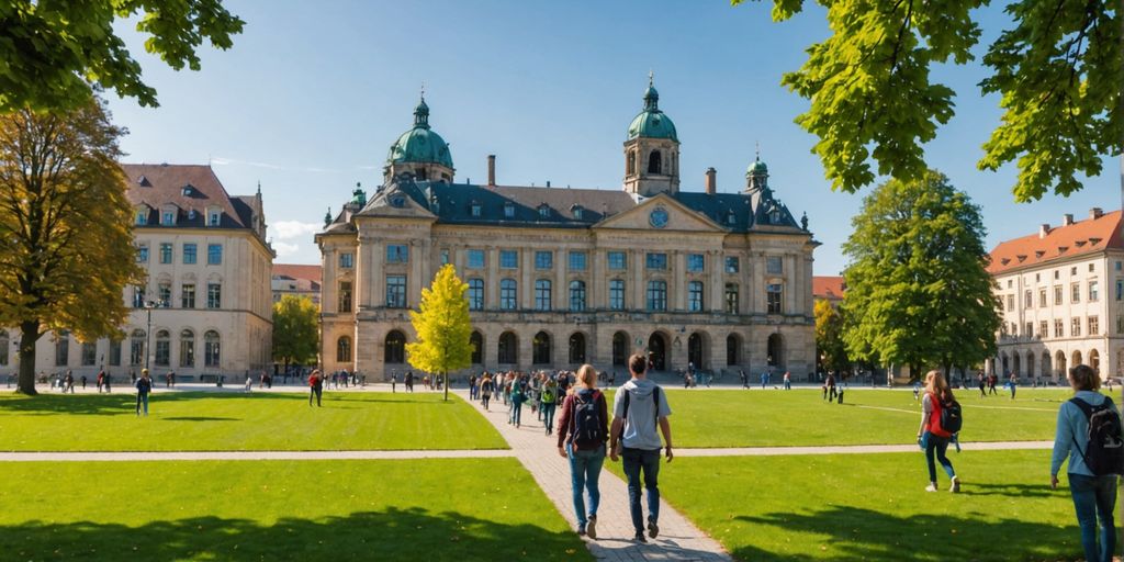 Alman üniversitesi binası ve öğrenciler