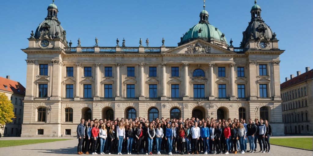 Alman üniversitesi önünde öğrenciler