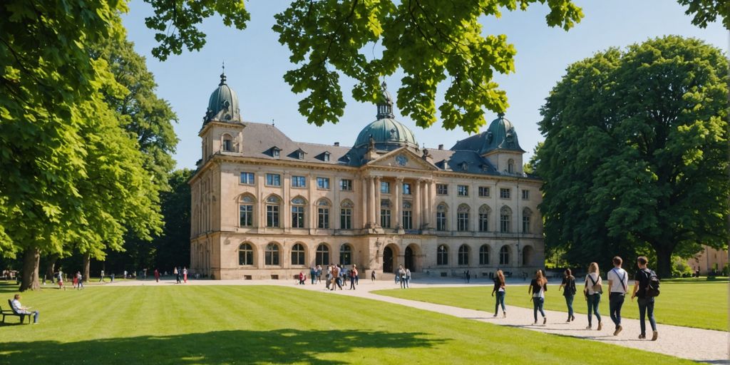 Alman üniversitesi kampüsü ve öğrenciler