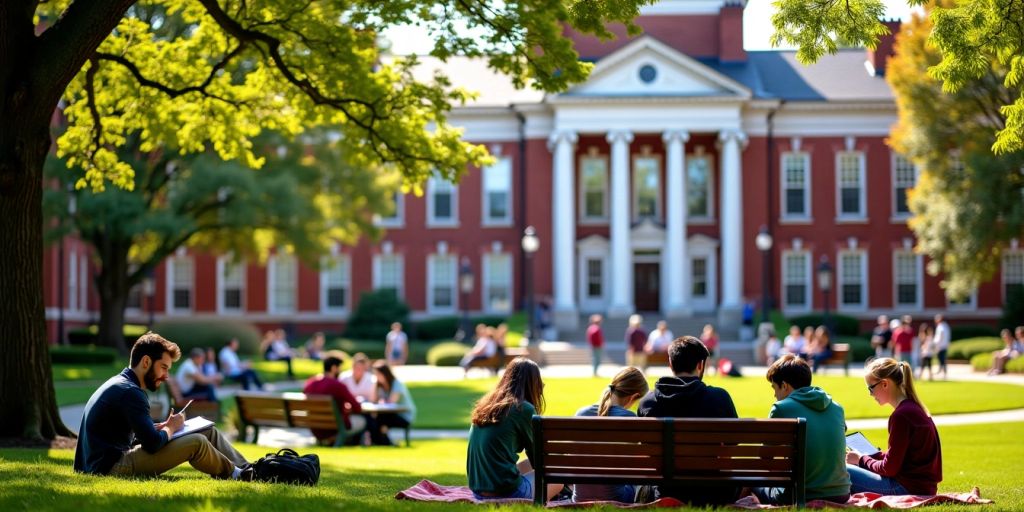 Harvard Üniversitesi'nde öğrenciler ders çalışıyor.