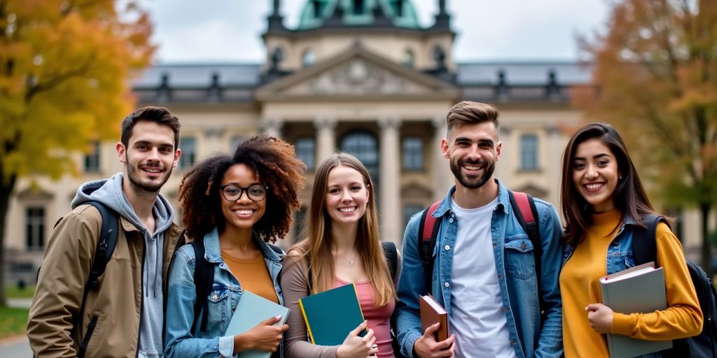 Alman üniversitesi önünde öğrenciler