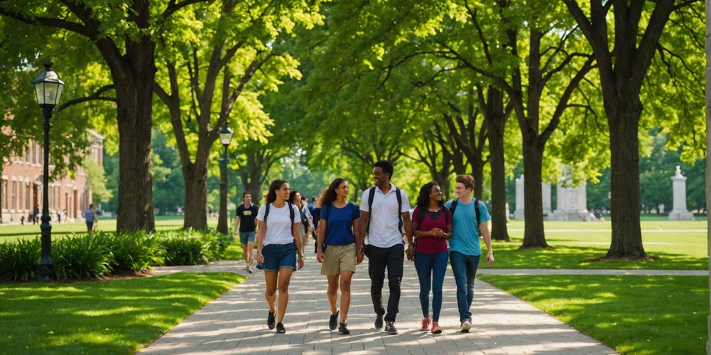 Amerikan üniversitesi kampüsünde öğrenciler