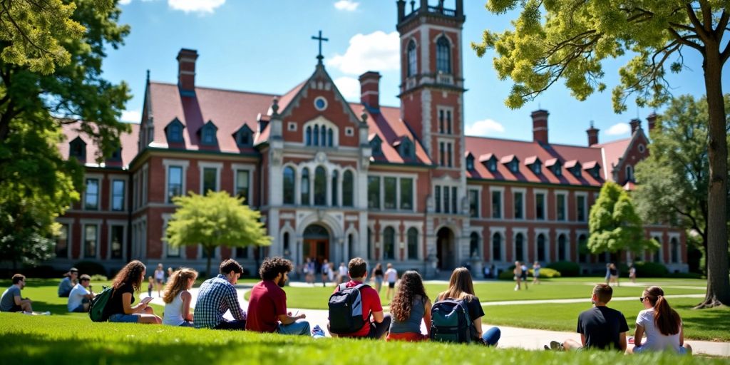 Amerikan üniversitesi önünde öğrenciler