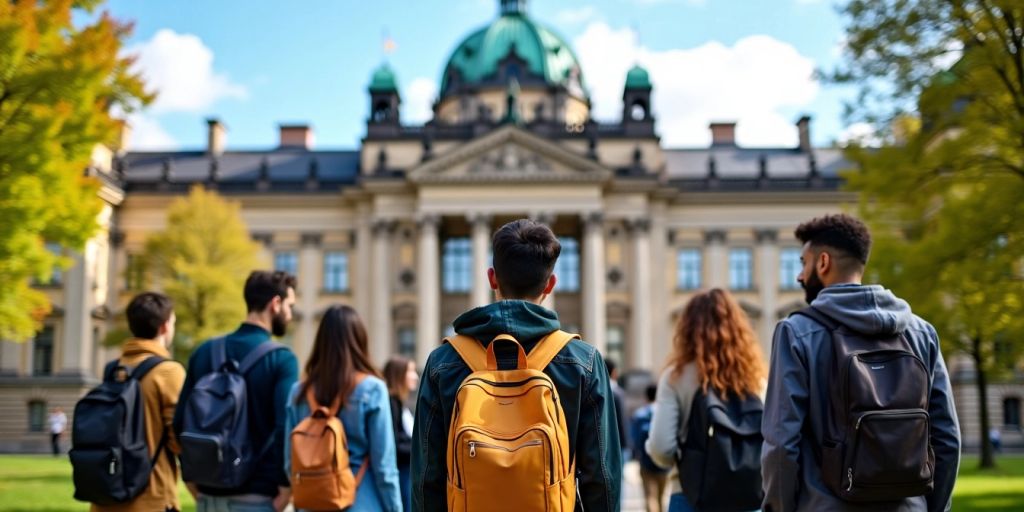 Alman üniversitesi önünde öğrenciler