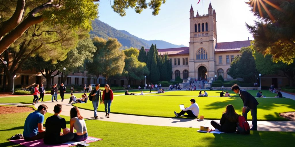 Stanford Üniversitesi'nde öğrenciler, kampüs ortamında.